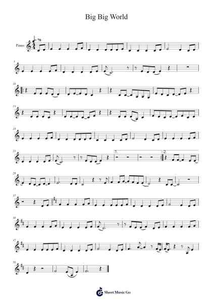Big Big World Sheet Music by Emilia-Arr.Swinria
