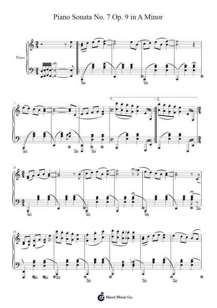 Piano Sonata No. 7 in A Minor, Op. 9 Sheet Music by Seth. A. Ueckert-Arr.Raycius Dallouie