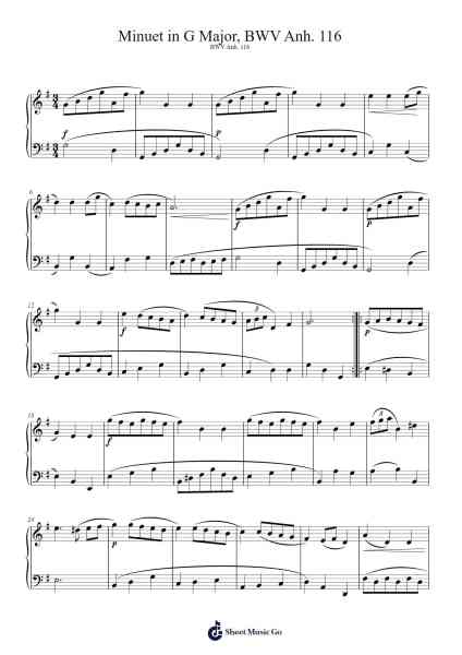 Minuet in G Major, BWV Anh. 116 Sheet Music by Johann Sebastian Bach-Arr.Waygrid