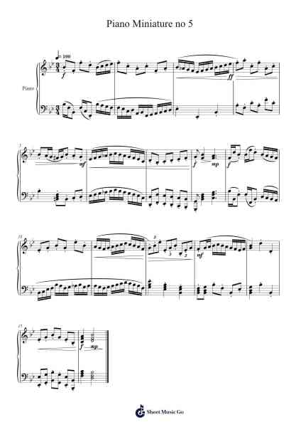 Piano Miniature no 5 Sheet Music by Peter Malyshev-Arr.Borglass