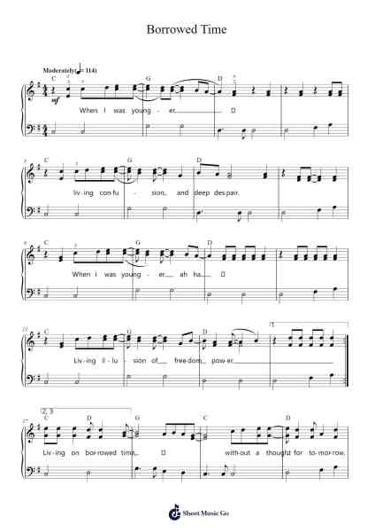 Borrowed Time Sheet Music by John Lennon-Arr.Franling Godrwood