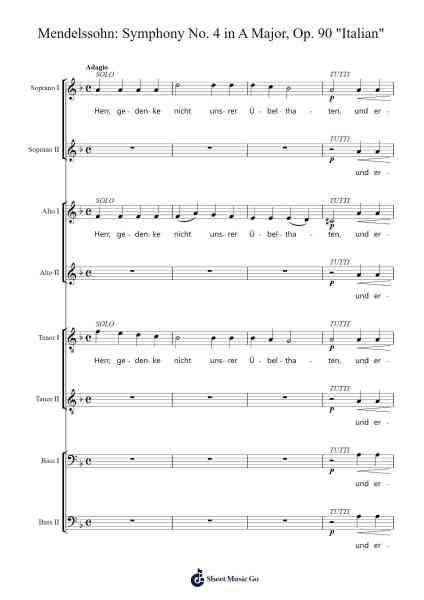Mendelssohn: Symphony No. 4 in A Major, Op. 90 "Italian" Sheet Music by Felix Mendelssohn-Arr.Auslus Yeachard