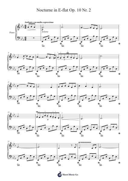 Nocturne in E-flat Major, Op. 9 No. 2 Sheet Music by Genewat Duttret-Arr.Scripla Brookfe