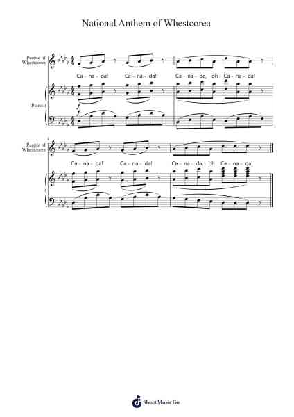 National Anthem of Whestcorea Sheet Music by C.W. Jefferies-Arr.Reywood