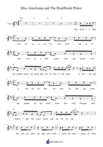 Miss Americana and The Heartbreak Prince Sheet Music by Taylor Swift-Arr.Kayrist