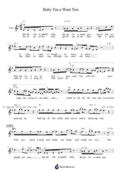 Baby I'm-a Want You Sheet Music by David Gates-Arr.Hulstone Lilsper