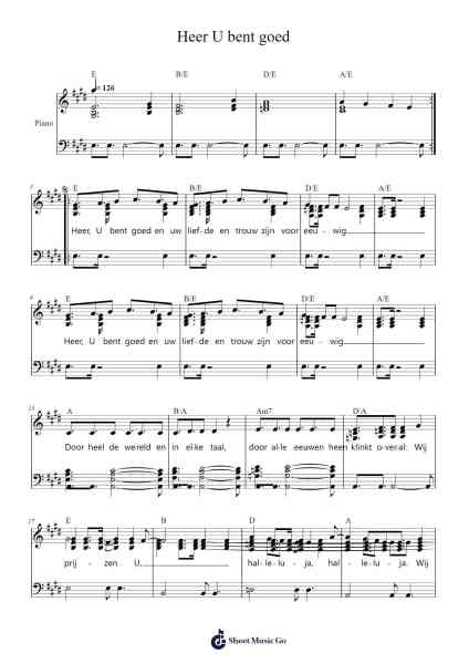 Heer U bent goed Sheet Music by -Arr.Brownemeg
