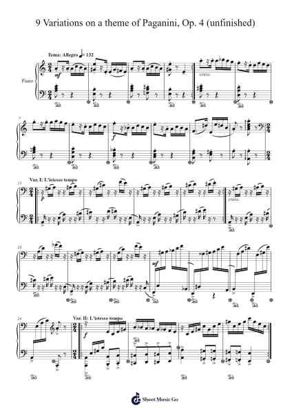 9 Variations on a theme of Paganini, Op. 4 (unfinished) Sheet Music by Sunwoo Lim-Arr.Luda Gaian