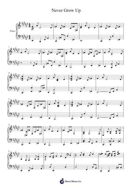 Never Grow Up Sheet Music by -Arr.Saxbraith
