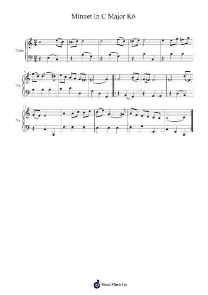 Minuet in C Major, K. 6 Sheet Music by Wolfgang Amadeus Mozart-Arr.Regbob Diachols