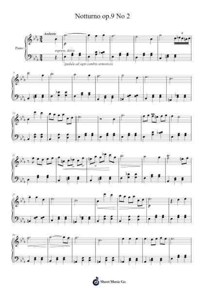 Nocturne in E-Flat Major, Op. 9, No. 2 Sheet Music by Frédéric Chopin-Arr.Sibylmos Fordridge