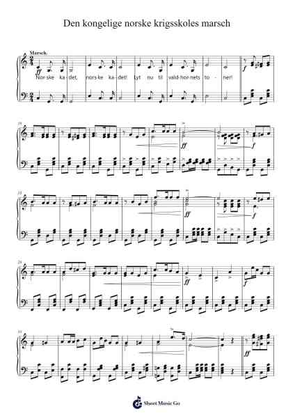 Den kongelige norske krigsskoles marsch 樂譜由 Velle Vellesen - 編曲 Bartnice