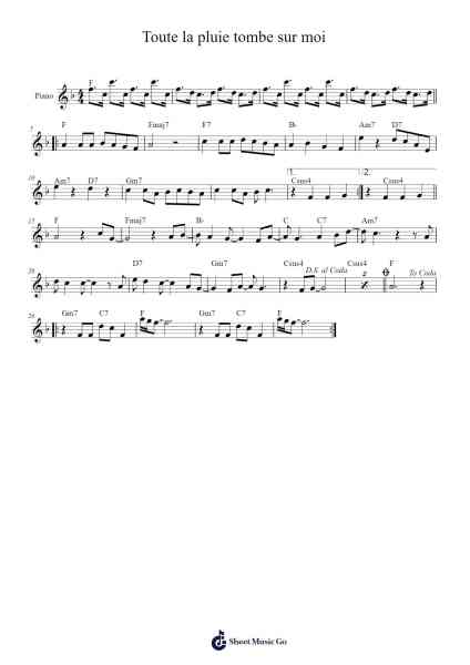 Toute la pluie tombe sur moi Sheet Music by Gilescar Newbert-Arr.Grophne Beerje