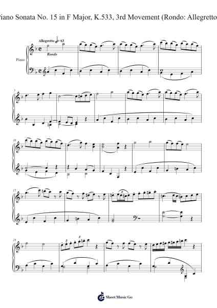 Piano Sonata No. 15 in F Major, K.533, 3rd Movement (Rondo: Allegretto) Sheet Music by Wolfgang Amadeus Mozart-Arr.Graycie Scob