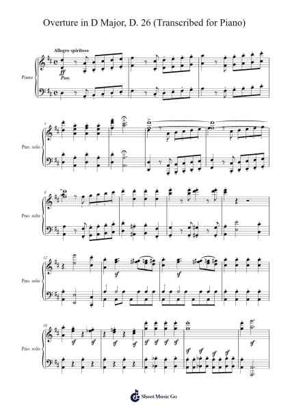 Overture in D Major, D. 26 Sheet Music by Franz Schubert-Arr.Golddon