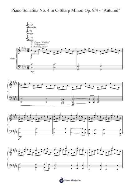 Piano Sonatina No. 4 in C-Sharp Minor, Op. 9/4 - "Autumn" Sheet Music by J.J. Crosby-Arr.Hartecam Thodoreboyle