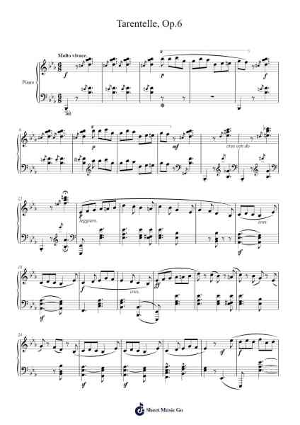 Tarentelle, Op. 6 Sheet Music by Thomas Dyke Acland Tellefsen-Arr.Ellyle Hunrhys