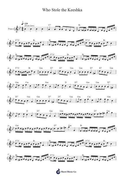 Who Stole the Keeshka Sheet Music by Misc Unsigned Bands-Arr.Sonxe