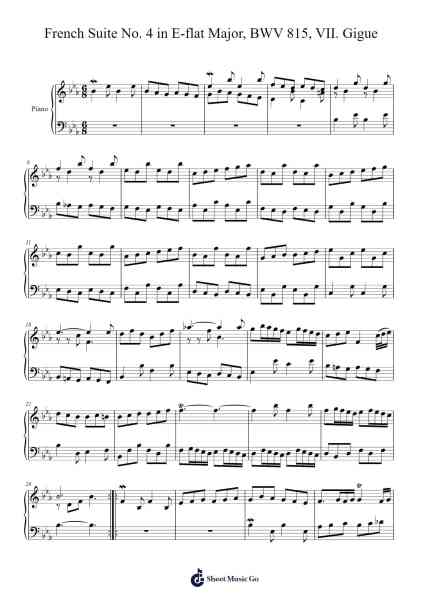 French Suite No. 4 in E-flat Major, BWV 815, VII. Gigue Sheet Music by Johann Sebastian Bach-Arr.Boycegold