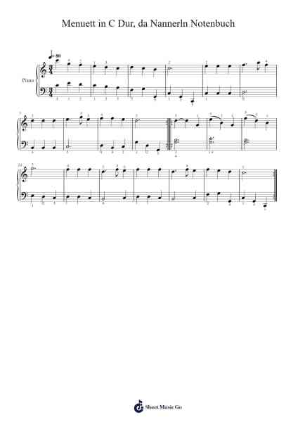 Menuett in C Dur, from Nannerln Notenbuch Sheet Music by Leopold Mozart-Arr.Jebois Hudlap