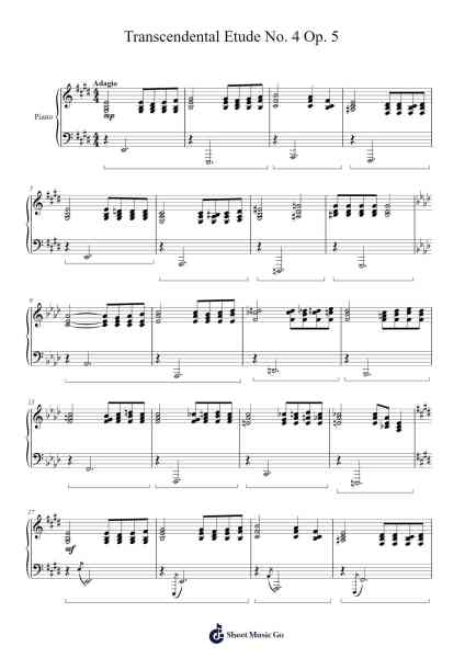 Transcendental Etude No. 4 Op. 5 Sheet Music by Dickann Coryan-Arr.Dwightlind