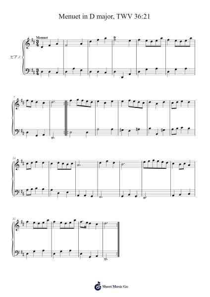 Menuet in D Major, TWV 36:21 โน้ตเพลงโดย Georg Philipp Telemann-Arr.Galsnick Theothew