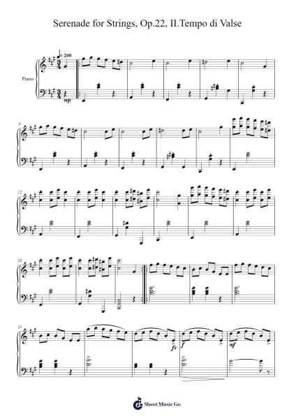 Serenade for Strings, Op.22, II.Tempo di Valse Sheet Music by Antonín Dvořák-Arr.Montholt
