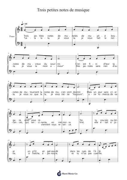 Trois petites notes de musique Sheet Music by Merigniespiano-Arr.Hughlon