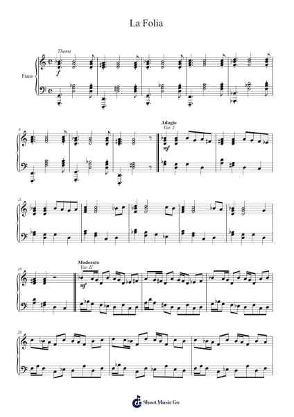 La Folia Sheet Music by Johannes Kløve-Arr.Narion