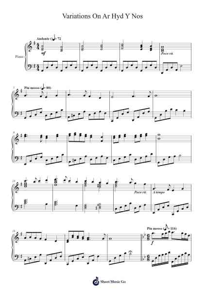 Variations On Ar Hyd Y Nos Sheet Music by Traditional-Arr.Toddgail