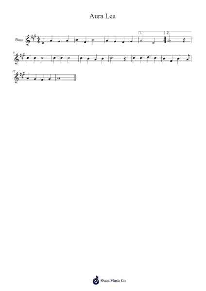 Aura Lea Sheet Music by George R. Poulton-Arr.Herkyle
