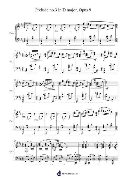Prelude no.3 in D major, Opus 9 Sheet Music by Jonathan Rondeau-Arr.Campnah