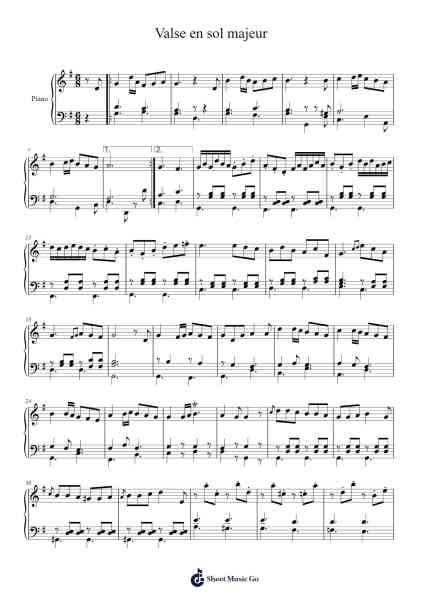 Valse en sol majeur Sheet Music by -Arr.Bellper Cowcolm