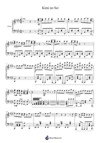 Kimi no Sei Sheet Music by the peggies-Arr.Spenvice