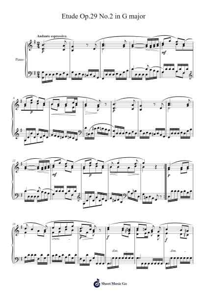 Etude Op. 29 No. 2 in G Major Sheet Music by H.Bertini-Arr.Keliot Hicksner