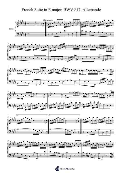 French Suite No. 4 in E Major, BWV 817: I. Allemande Sheet Music by Johann Sebastian Bach-Arr.Dukegan Leighfaithe