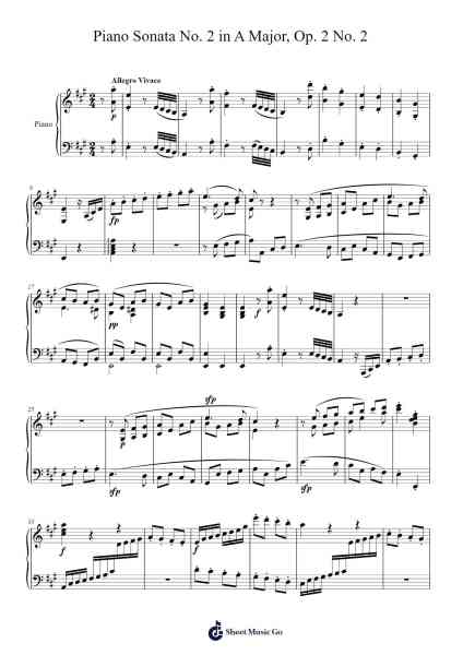 Piano Sonata No. 2 in A Major, Op. 2 No. 2: I. Allegro vivace Sheet Music by Ludwig van Beethoven-Arr.Dilmos
