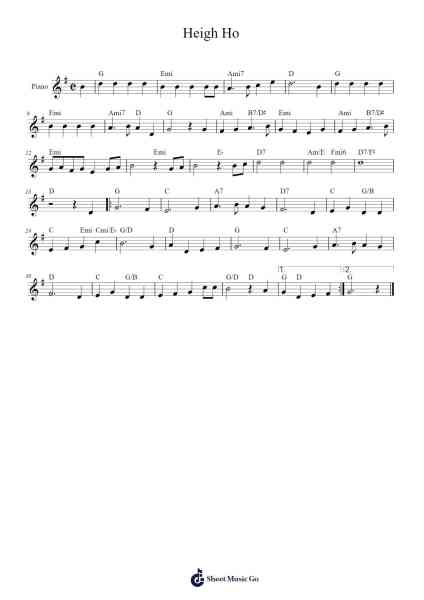 Heigh Ho Sheet Music by Frank Churchill-Arr.Blybohm