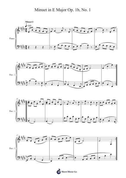 8 Minuets for a Pianoforte: Minuet in E Major, Op. 1b, No. 1 Sheet Music by Uthune Steeletie-Arr.Bloorfunk Hanlaine