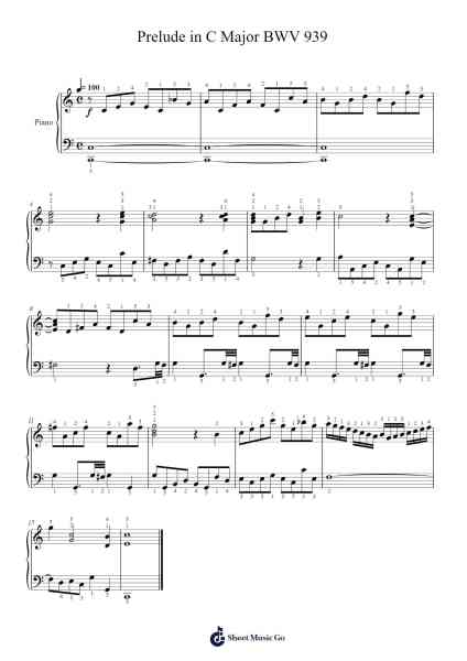 Prelude in C Major, BWV 939 Sheet Music by Vincent-Arr.Pojudd Sheishua
