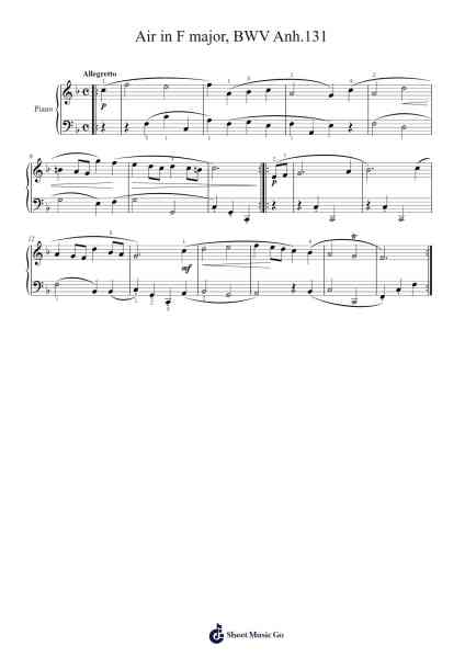 Air in F Major, BWV Anh. 131 Sheet Music by Johann Sebastian Bach-Arr.Thompritt Rhysglan