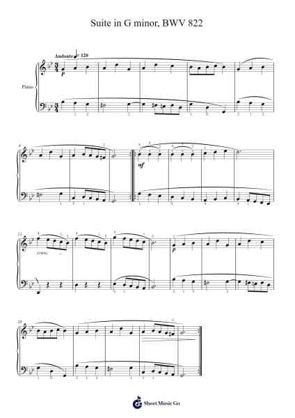 Suite in G Minor, BWV 822 Sheet Music by Johann Sebastian Bach-Arr.Jillmo Grantbott