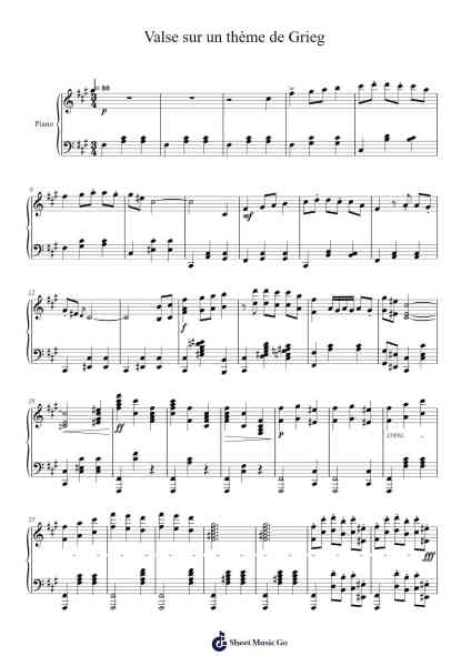 Valse sur un thème de Grieg Sheet Music by TRAN Julien-Arr.Poundrett Lonlon