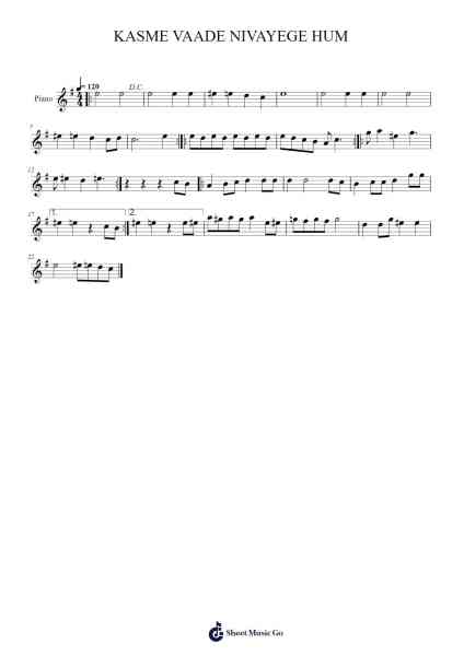 KASME VAADE NIVAYEGE HUM Sheet Music by Kishore Kumar-Arr.Rhotab