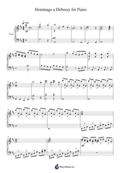 Hommage à Debussy for Piano Sheet Music by Dawnvia-Arr.Trutor Hubno