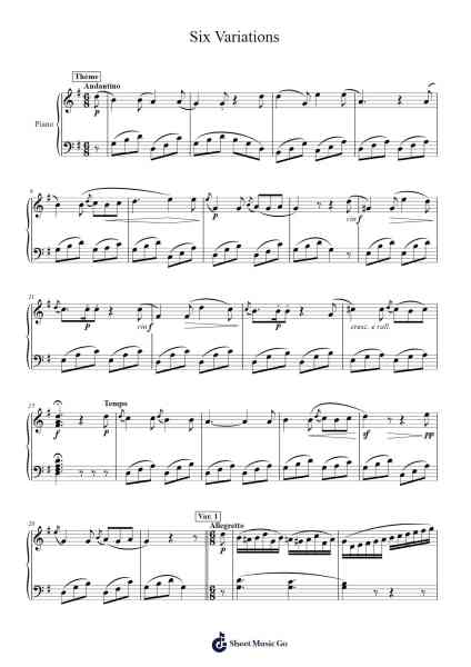 Six Variations Sheet Music by Ludwig van Beethoven-Arr.Reedgo