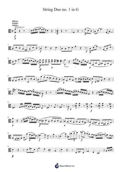 String Duo No. 1 in G Major, K. 423 Sheet Music by Wolfgang Amadeus Mozart-Arr.Chesfitch Thompdie
