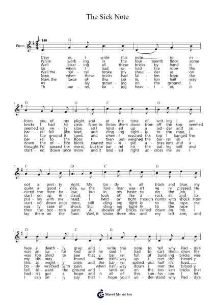 The Sick Note Sheet Music by The Dubliners-Arr.Olch