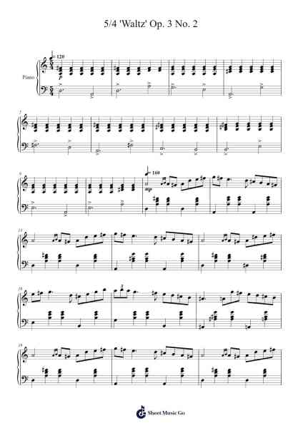 5/4 'Waltz' Op. 3 No. 2 Sheet Music by Petvi-Arr.Bowmag