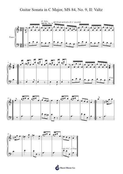 Sonata for Guitar in C Major, MS 84, No. 9: II. Valtz Sheet Music by Niccolò Paganini-Arr.Pullamb